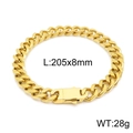 Polished golden stainless steel Cuban link bracelet with security clasp for men - Plated Gold (KB148912-Z)