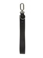 Detail of black nylon wristlet strap with silver metal carabiner and leather reinforcement - Black