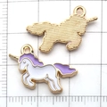 Gold unicorn enamel pendant charm in white and purple for DIY jewelry making - Purple & White Running Unicorn (9931)