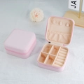 Boîte à bijoux portable rose en cuir PU avec fermeture éclair et intérieur en velours doux - Version Pu - Rose Fleur De Cerisier ; 10*10*5