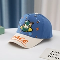 Kids baseball cap featuring cartoon astronaut patches and blue-beige color block design - 54cm (3-8 Years) / Blue