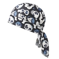 Detalle de la costura blanca en el pañuelo para ciclismo con estampado de calaveras - Estilo de Calavera Mezclada en Negro y Azul (2)