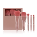 Portable 5pcs makeup brush set with mirror case in dusty rose for travel use - 5Pcs Window Mirror Case / Dusty Pink