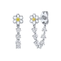 S925 silver needle daisy drop earrings with white enamel petals and sparkling zircons - Silver