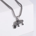 Macro detail of vintage elephant pendant with intricate geometric patterns on box chain - Steel Color Pendant (No Chain)