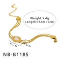 Detalles de la pulsera dorada de triple cadena con nácar blanco y medidas exactas - Cadena de Serpiente de 3 Hebras con Concha Ovalada (NB-B1185)
