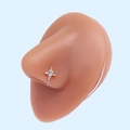 L-shaped stainless steel nose stud featuring a heart cross design with white zircon stone - Silver Heart Cross White Zirconia (#14)