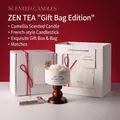 Zen Camellia scented candle gift set with white floral candle and elegant red packaging - Zen Tea [Gift Box + Bag]