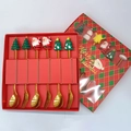 6pcs Golden Christmas spoon and fork set with Santa and tree motifs in red gift box - Gold - Figure A Spoon & Fork 6pcs Xmas Red Box