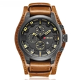 Men's CURREN quartz watch with brown leather strap and grey dial featuring yellow markers - Light Coffee Strap/Black Dial (Decorative Sub-dials)