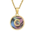 18K gold plated titanium steel necklace featuring a colorful shell round letter C pendant - Colorful Abalone Shell Letter C