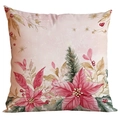 Pink and gold Christmas pillow cover with poinsettia and berry holiday patterns - Christmas Poinsettia