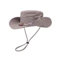 Khaki outdoor safari hat with mountain embroidery and adjustable chin strap - Light Grey (Embroidery Style)