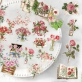 Lot de 50 stickers fleurs vintage en PET imperméables pour décoration de journal intime - Matériel Floral et Lettre / 50 Feuilles
