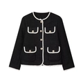 Veste classique en tweed noir pour femme avec bordure blanche et boutons dorés - XS / Hauts / Noir