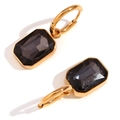 Boucles d'oreilles créoles en acier titane plaqué or 18K avec pendentifs rectangulaires - gris foncé