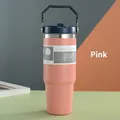 Pink 30oz insulated stainless steel tumbler with 890ml capacity and blue handle - 600ml / Pink (Handheld Style)