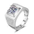 Silver S925 moissanite ring for men featuring a large round center stone and side diamonds - White Gold Ljz-270 / Adjustable Open