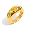 18K gold plated stainless steel geometric ring with three sparkling yellow zircons - US 6 / Gold Champagne