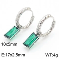 Silver hoop earrings featuring emerald green rectangular zircon pendants for women - Rectangular Pendant Dangle (KE111309-KFC) / Silver/Green