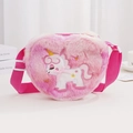 Pink plush heart-shaped crossbody bag with unicorn embroidery and shoulder strap - Rose Gold Rainbow
