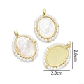 Detail of 18K gold plated oval shell pendants with pearl border and cameo relief - Saint Figure Oval Pendant (Inlaid with 3mm Mini Pearls)