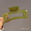 Olive green 10cm rectangular cutout hair claw clip made of polished resin material - Square Jelly Green