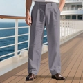 Close-up of gray linen men's trousers with natural texture on a luxury cruise deck - Dark Gray