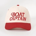 Berretto da baseball beige e rosso con ricamo BOAT CAPTAIN rosso sulla parte anteriore della corona - Regolabile / Bianco Sporco Spliced Rosso