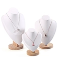 Necklace display stand set of 3 with white faux leather and solid wood base - White Leather 3-Piece Set
