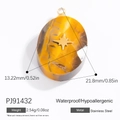 Ovale tijgeroog hanger met gouden ster inleg in hoogwaardig roestvrij staal - Tijgeroog Ovaal Gouden Ster Hanger Alleen (Zonder Ketting) (PJ91432)