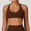Ensemble soutien-gorge de sport et legging marron foncé en tissu brossé mat ergonomique - Brun Chocolat