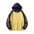 Men's yellow and navy blue color block raglan hoodie with kangaroo pocket and ribbed hem - Yellow/Navy Blue