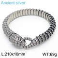 Herren Edelstahl Schlangenarmband in Altsilber-Optik mit feiner Schuppentextur - 21cm x 10mm / Antikes Silber (KB170269-KJX)