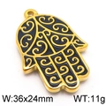 Hamsa hand pendant in black and gold stainless steel, 36x24mm DIY charm for necklaces - Style 3 Gold Color (KLJ5706-Z)