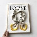 Silk square scarf with cream base, black camellia floral print and yellow border - 70*70cm / 31215-Beige Yellow Edge Camellia