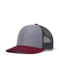 Classic grey and dark red mesh trucker hat with curved brim and breathable back - Adjustable / Heather Grey + Charcoal Mesh + Maroon
