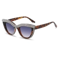 Cat eye sunglasses in dark leopard tortoiseshell frame with crystal rhinestones - Leopard Frame Gradient Grey Lens