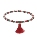 Christmas beaded bracelet with red green white beads and a red tassel charm - 020-Red White Green Tassel
