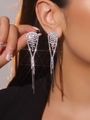 Luxurious silver long tassel rhinestone drop earrings featuring sparkling crystal finish - Silver Luxurious Long Tassel Style (DTE1617074S)