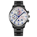 Reloj de cuarzo para hombre con correa de metal negro y esfera blanca con fecha - Esfera Blanca Agujas Azules Caja Negra