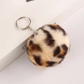 Leopard print faux fur ball keychain featuring soft plush texture and a metal keyring - Leopard Print 60 Pale Yellow Pom-pom / Elastic Band (No Hardware)