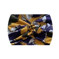Yellow wide yoga headband featuring purple floral print and a twisted knot design - 15-Yellow Floral