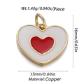 Detail showing red and white enamel heart charm with copper frame and size specifications - Cx155-03 / 18K Gold