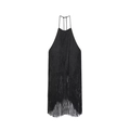 Fashionable black velvet halter neck dress featuring dense tassel fringe details - XS / Black