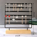 Black metal earring display stand with wood base, 31cm height, multi-hole jewelry rack - 6 Layers / Black
