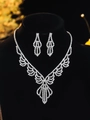 Luxury bridal jewelry set featuring floral zircon necklace and earrings in silver finish - DTN14027343S-Silver Chandelier Rhinestone