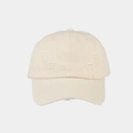 Detail of beige washed cotton baseball cap featuring distressed holes and side embroidery - Adjustable / Beige