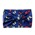 Bandeau sport élastique large en bleu marine avec imprimé papillon et nœud papillon - Bleu Foncé Papillon Rouge Blanc (HD37-7)
