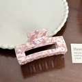 Pink and white marbled acetate square hair claw clip on dark wooden surface - Taro Purple-7.8cm